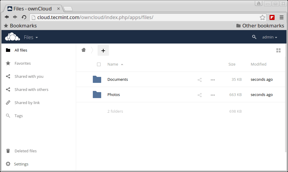 OwnCloud 9 Admin Dashboard