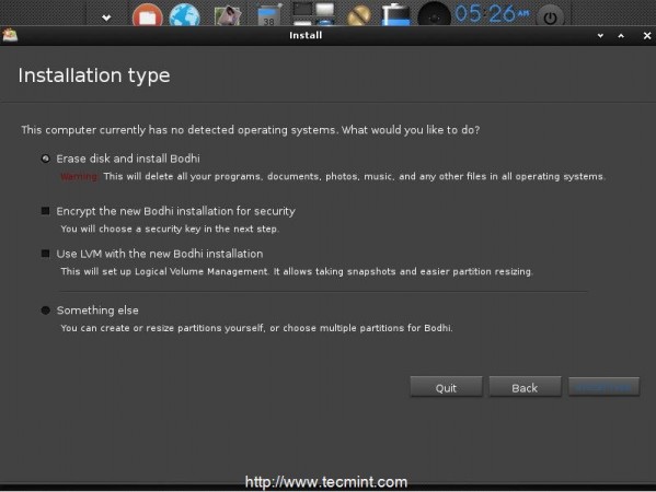 Select Bodhi Installation Type