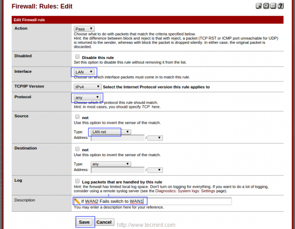 Select FailOver Gateway for WAN1