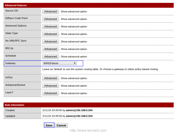 Select FailOver Gateway for WAN2