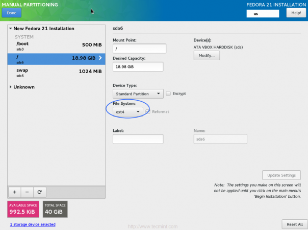 Select Filesystem Type