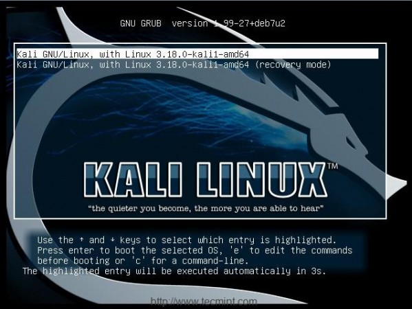 Select Kali Linux from Menu