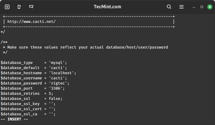 Configure Cacti Database Settings