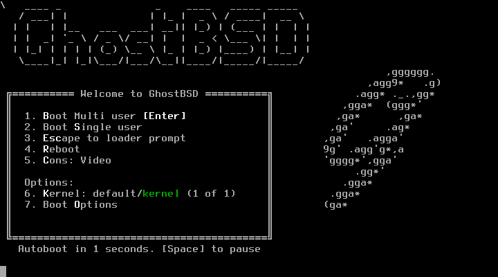 GhostBSD Boot Menu
