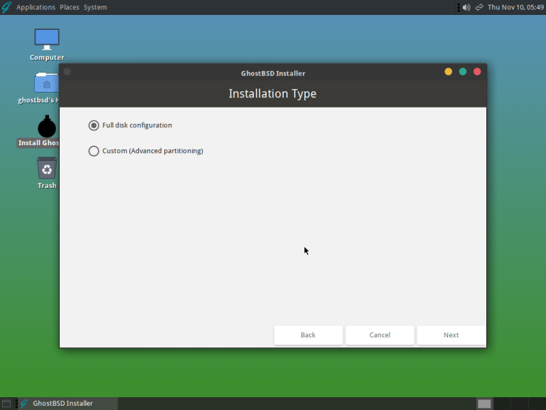 GhostBSD Installation Type | Tecmint: Linux Howtos, Tutorials & Guides