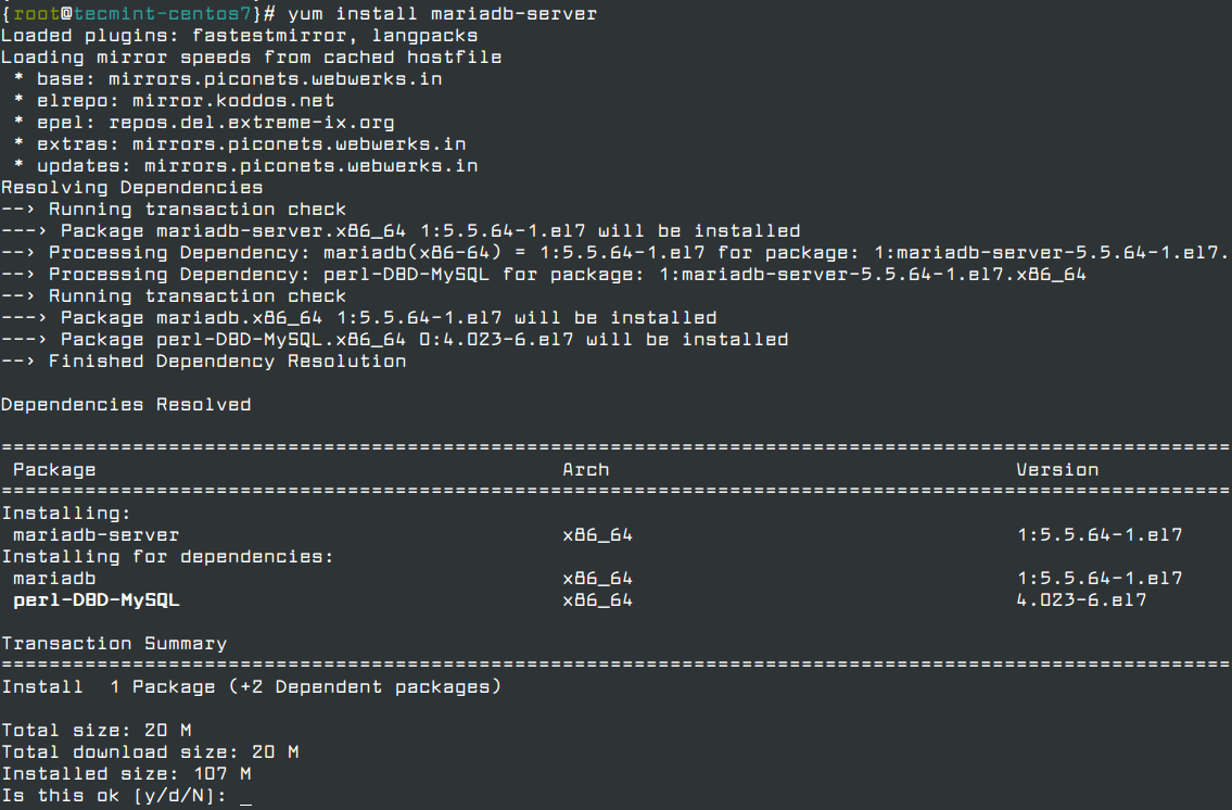 Install MariaDB Server in CentOS