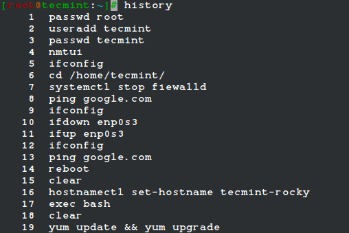 List Linux Commands History