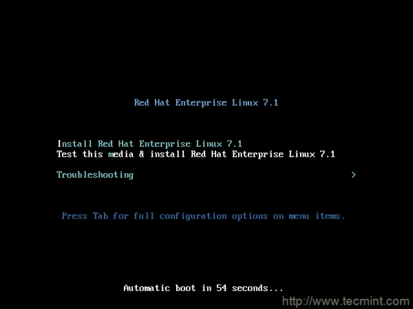RHEL 7.1 Boot Menu
