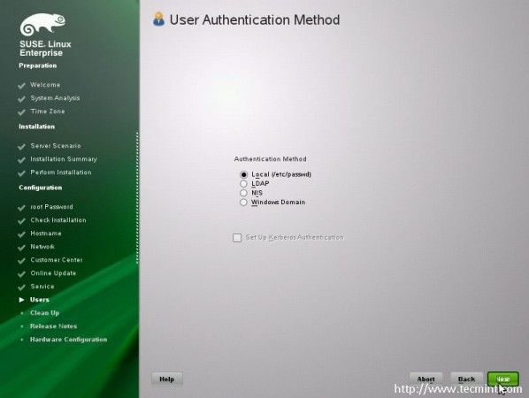 Select Use Authentication Method