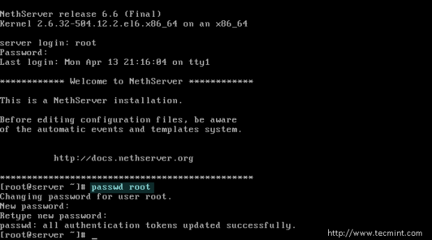 Change NethServer Root Password