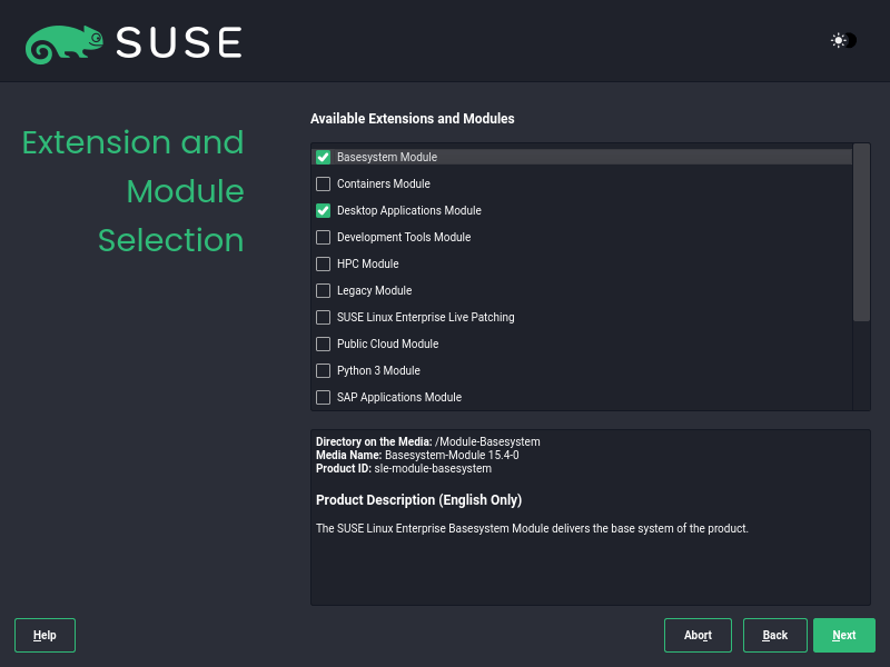 Choose SUSE Extension and Modules