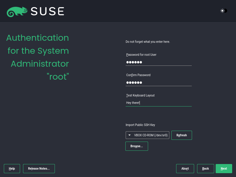 Create SUSE Root Password