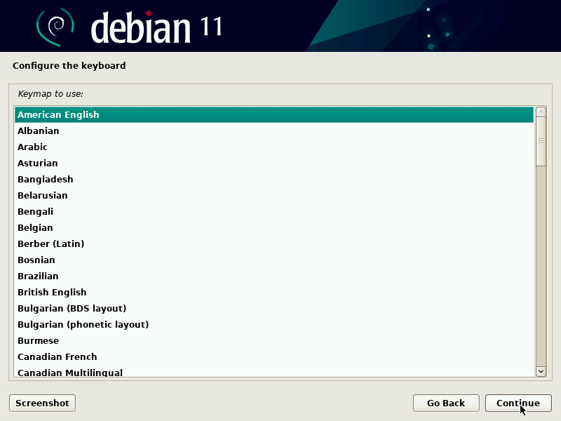 Elegir el teclado Debian