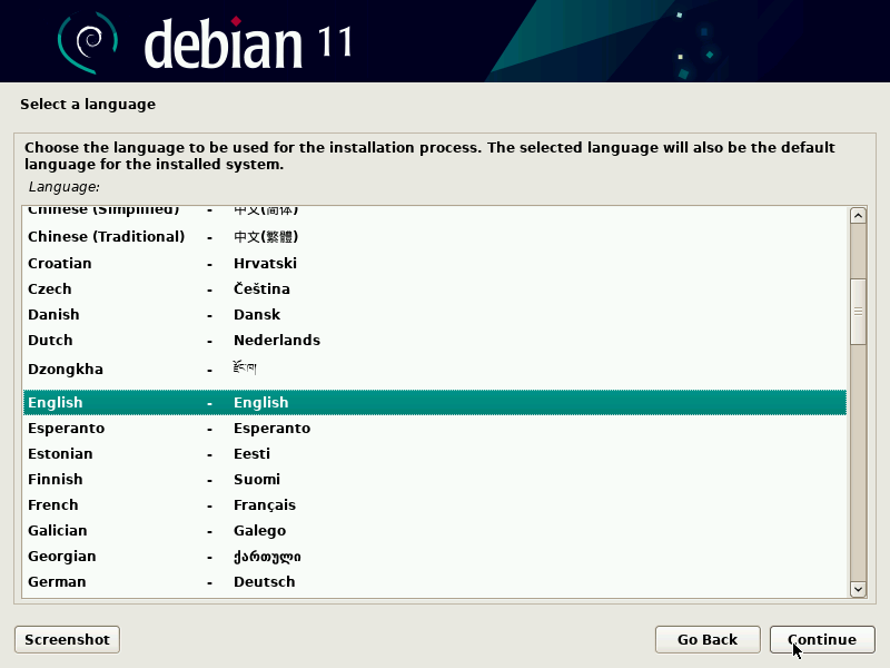 Selección de idioma Debian