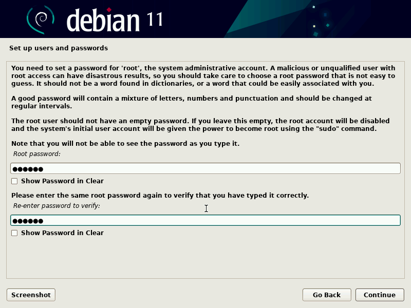 Contraseña de root de Debian