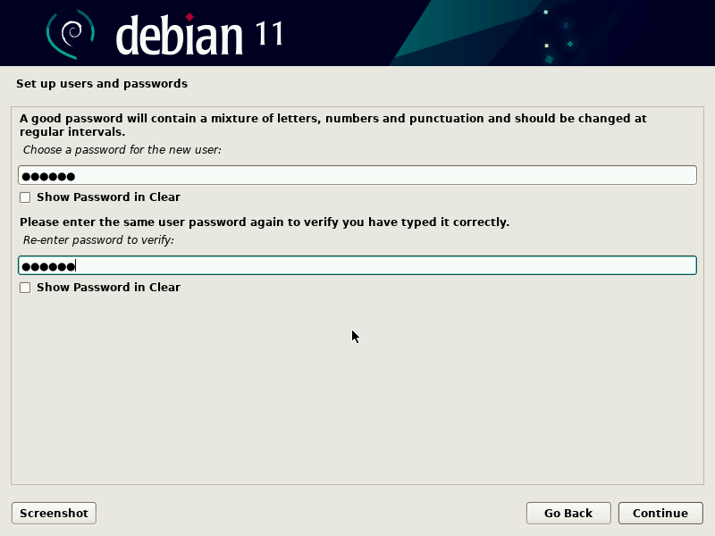 Contraseña de usuario de Debian