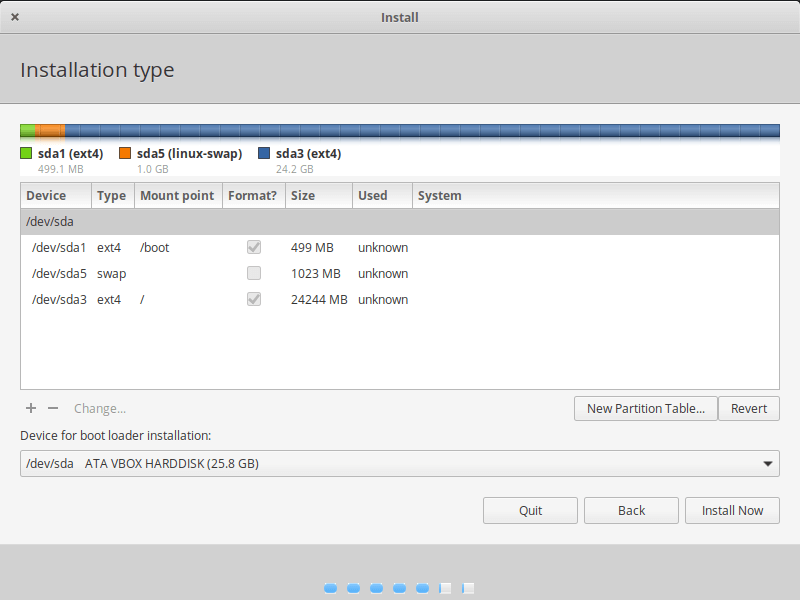 Elementary OS Partition Table