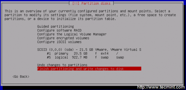Write Changes to Disk Partitioning