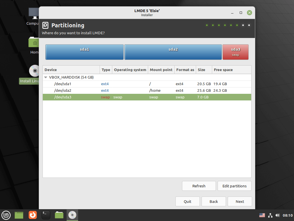 LMDE Partitions Table