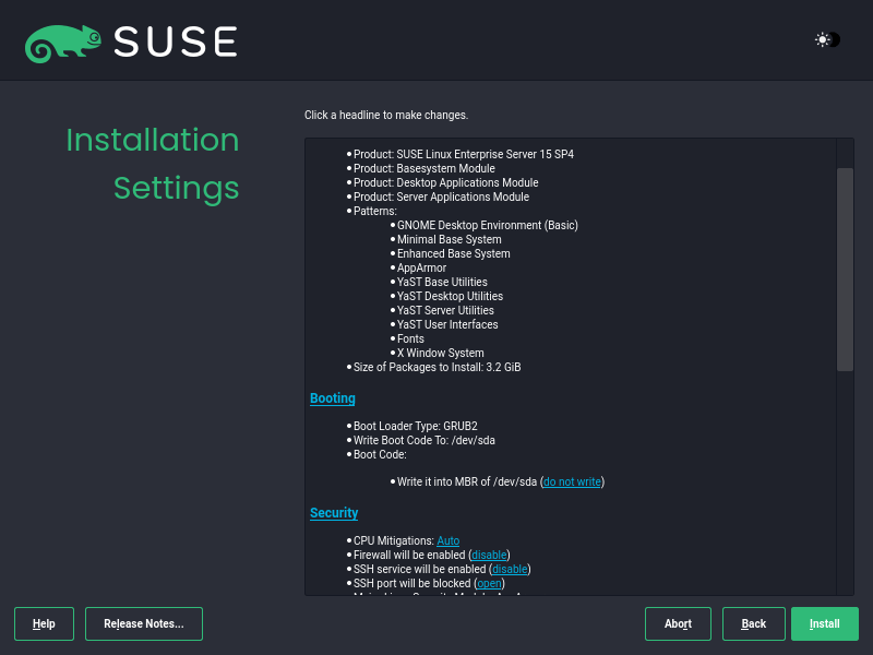 SUSE Installation Settings