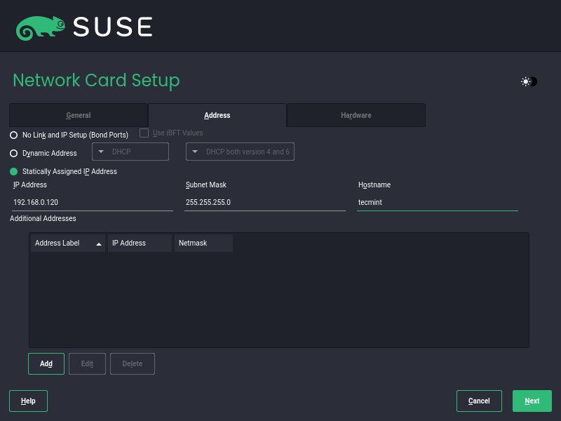 Set SUSE Static IP Address