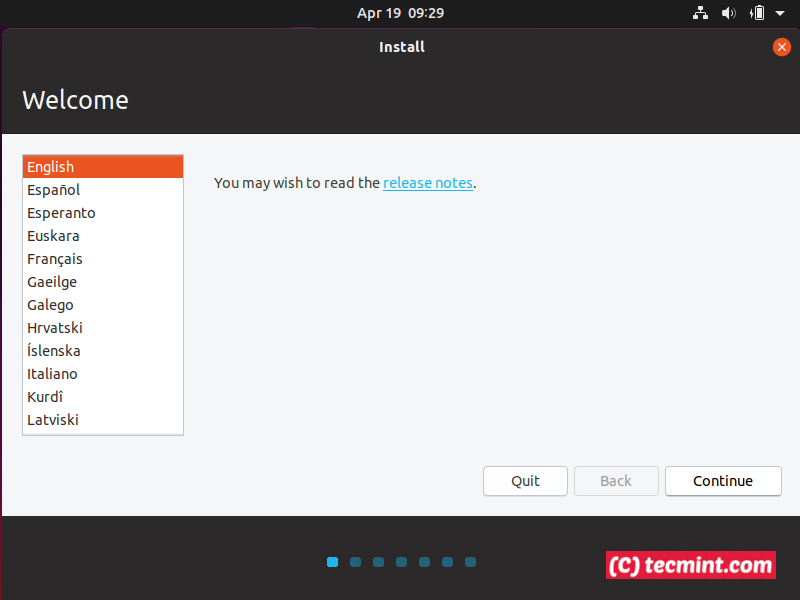 Select Ubuntu 19.04 Install Language