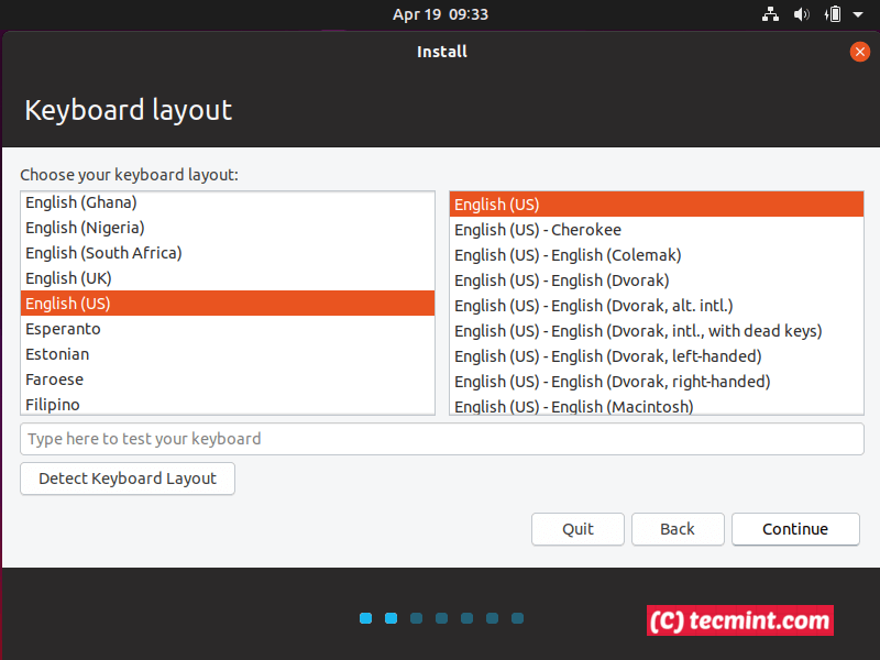 Seleccione el ancho del idioma de distribución del teclado de Ubuntu