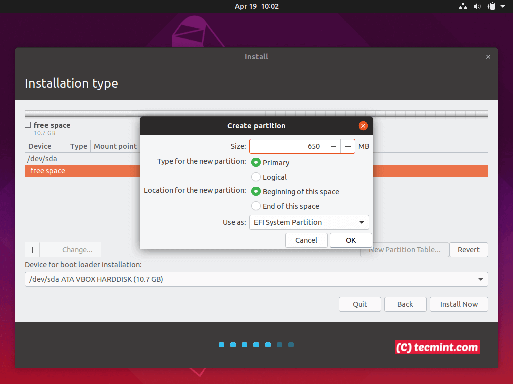 Set EFI Partition Size