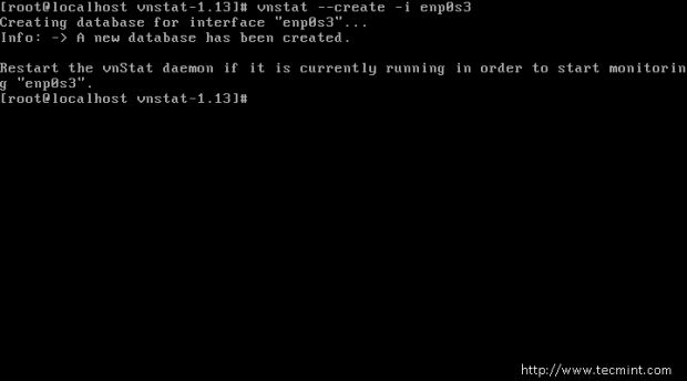 Vnstat Database Created for Interface