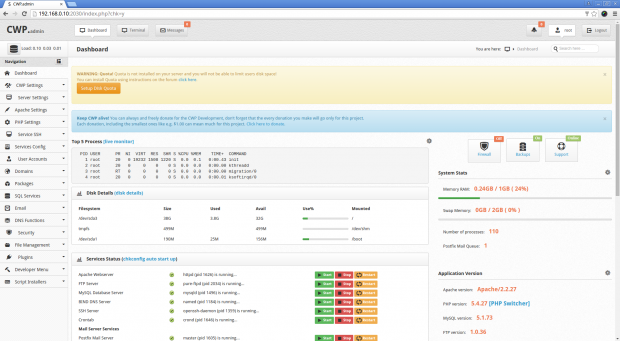 CentOS Web Panel Dashboard