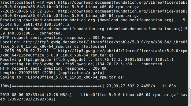 Download LibreOffice 5.0 on CentOS