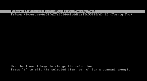 Fedora 22 Boot Menu