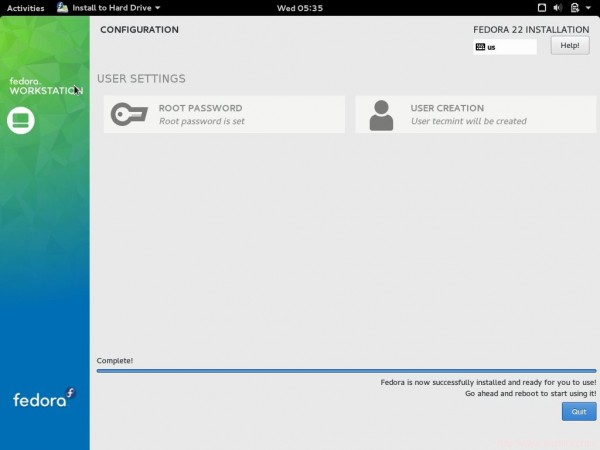 Fedora Installation Completes