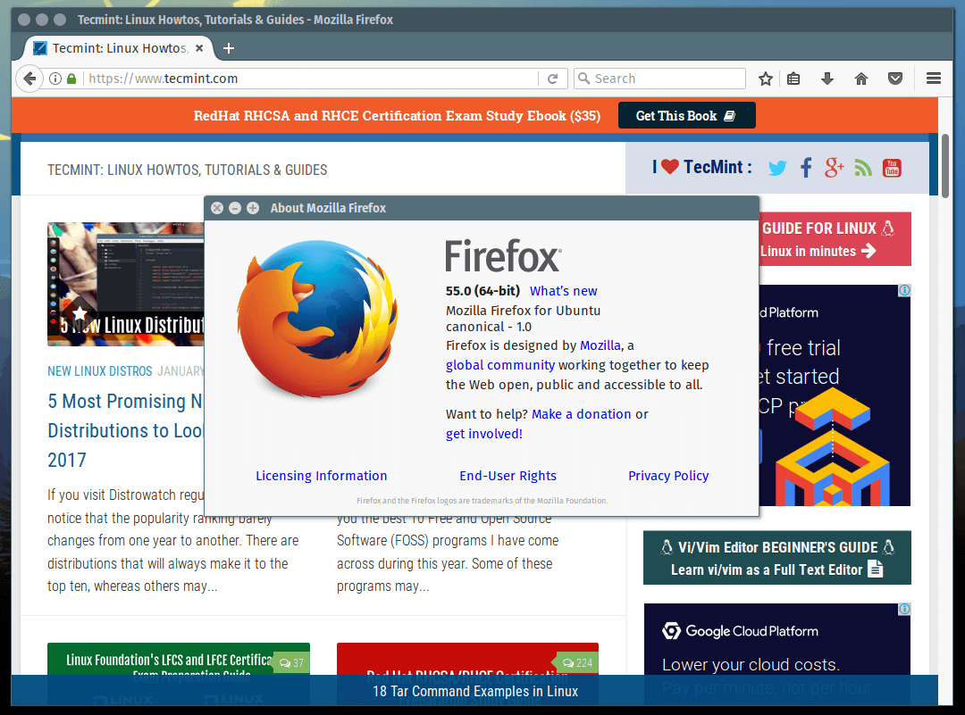 Firefox 55 Released – Install on RedHat and Debian Based 