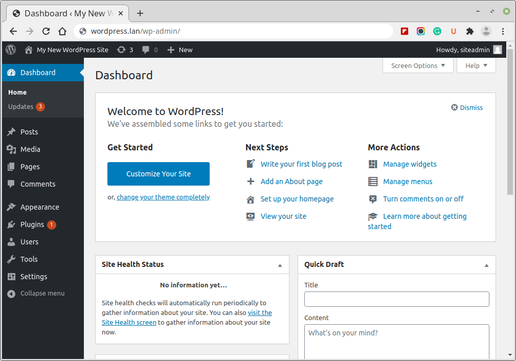 New WordPress Dashboard