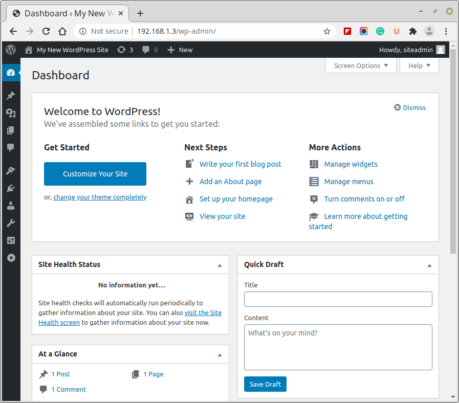 New WordPress Dashboard