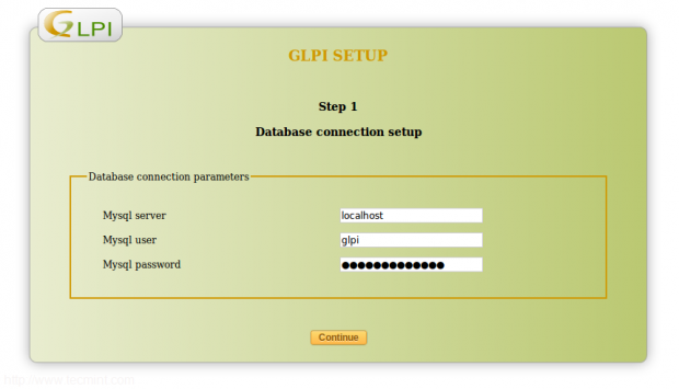 GLPI MySQL Database Settings