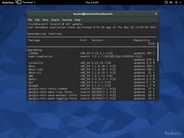 Update Fedora 22