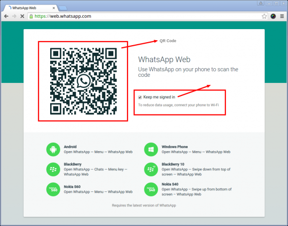 whatsapp web scan code with phone to log in