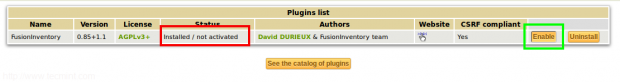 Enable Fusion Inventory Plugin