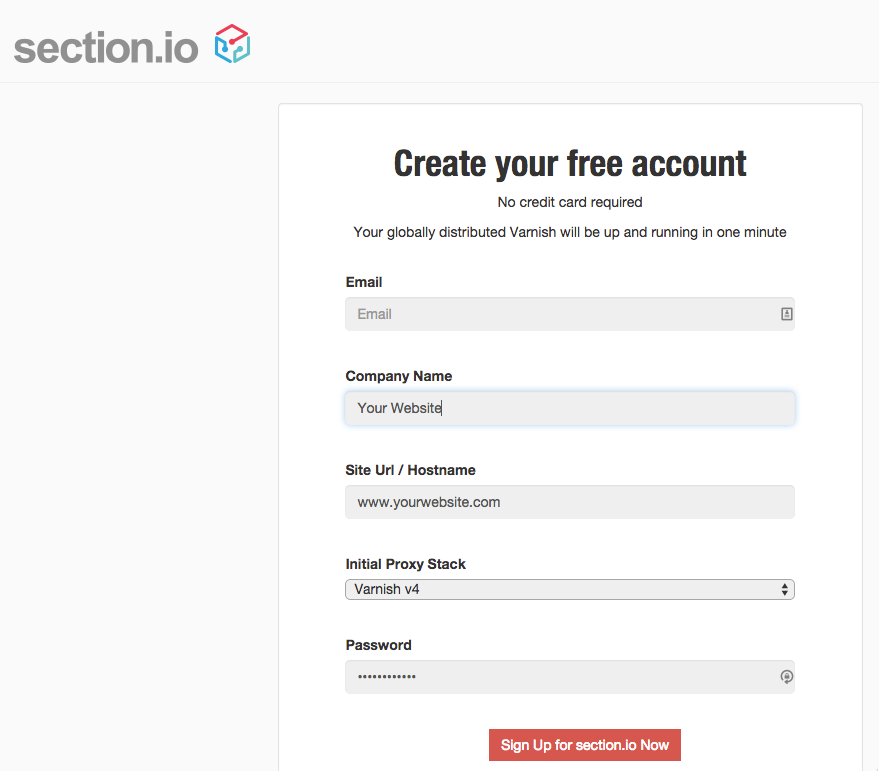 Section.io Sign Up