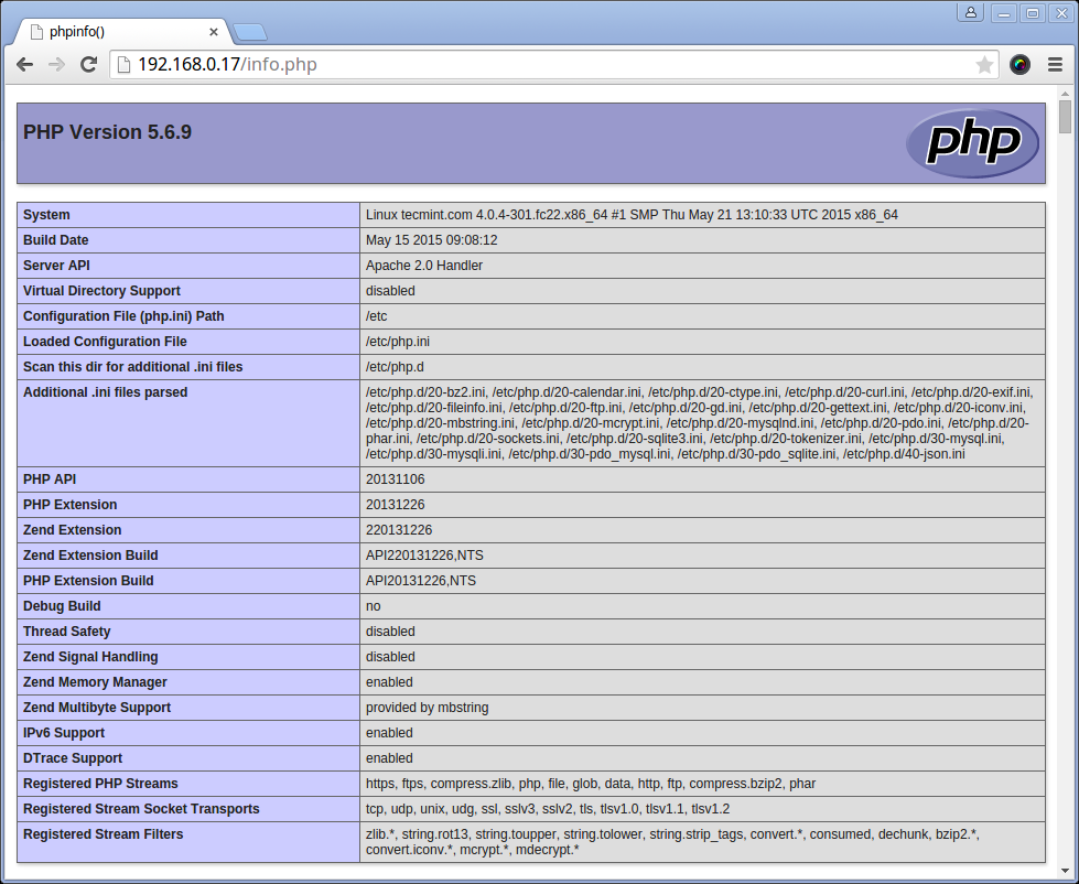 Verificar información de PHP 