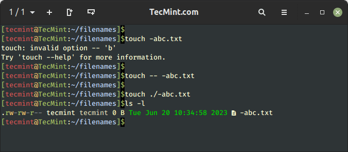 Create Dashed File in Linux