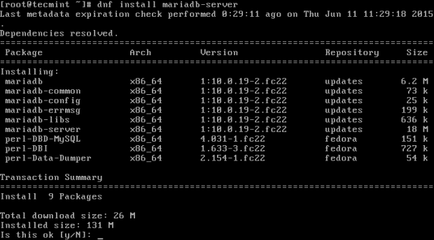 Install MariaDB in Fedora 22
