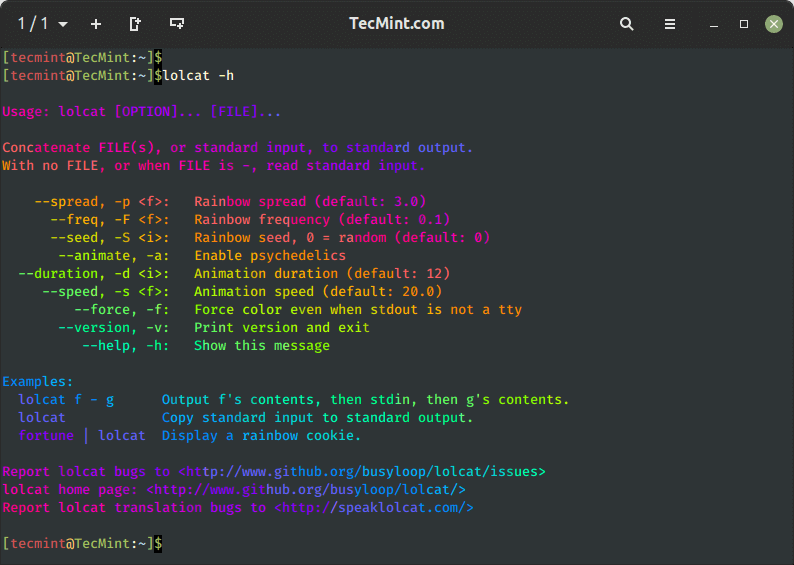 Lolcat Command Usage