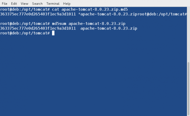 Verify MD5 of Apache Tomcat
