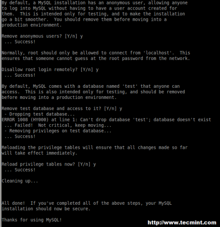 MySQL Secure Installation Continues..