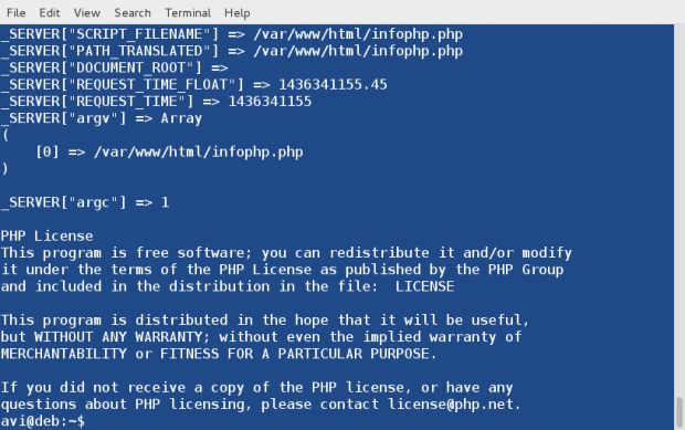 Check PHP info from Commandline