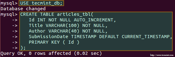 Create Database Table