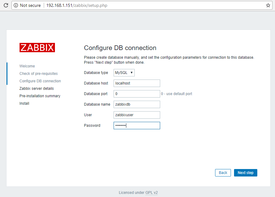  Zabbix DB Configuration 